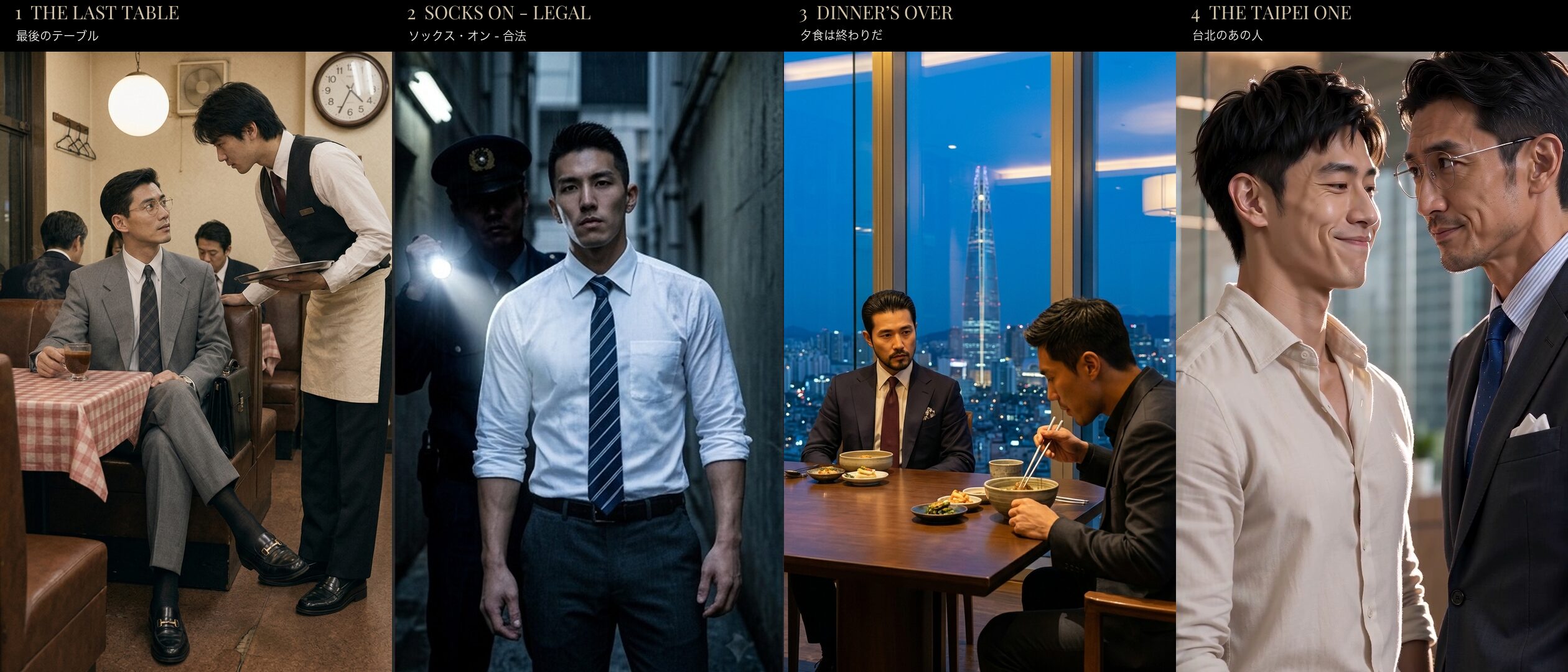 Four story options — The Last Table, Socks On - Legal, Dinner’s Over, and The Taipei One.