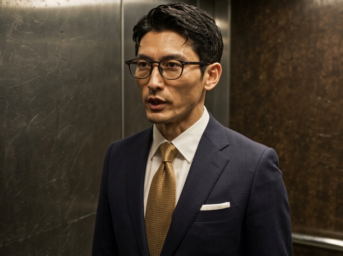 Yamaguchi in the lift in Seoul, 2010